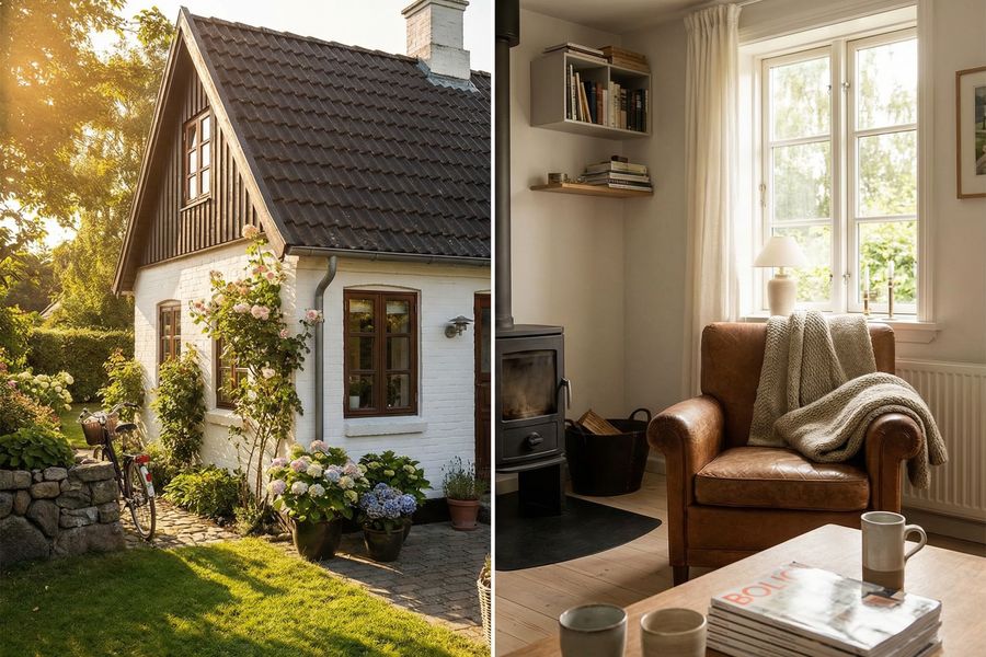 Dansk villa med have og hyggelig stue